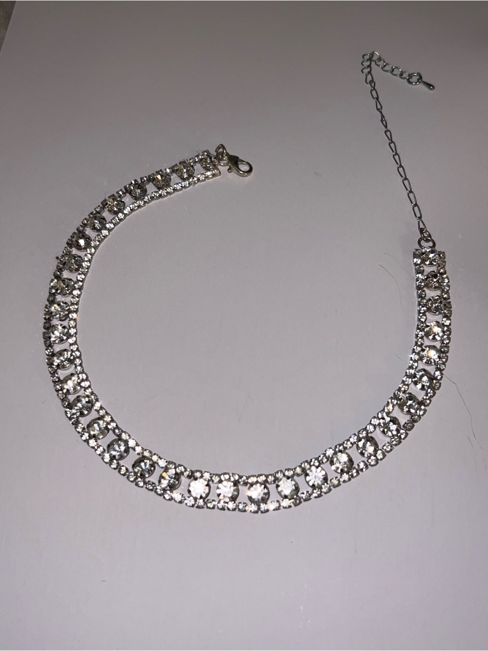 Crystal Tennis Choker Necklace - Silver